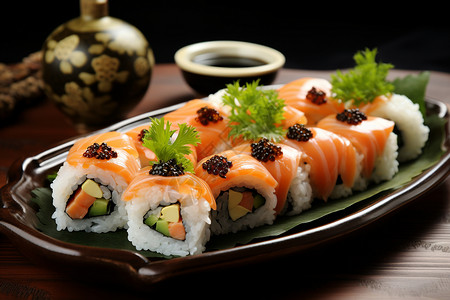 生鱼片加寿司背景图片