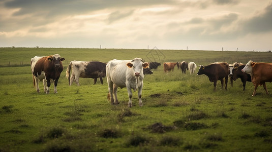 草原上吃草的牛羊背景图片