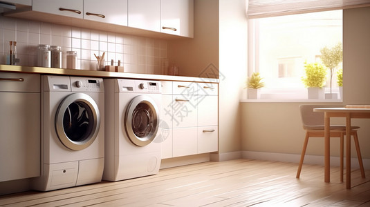 现代感简约家庭中的洗衣机背景