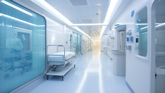 产科的产科走廊上的病床背景