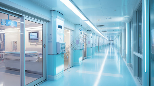 产科病房走廊上的透明玻璃窗背景