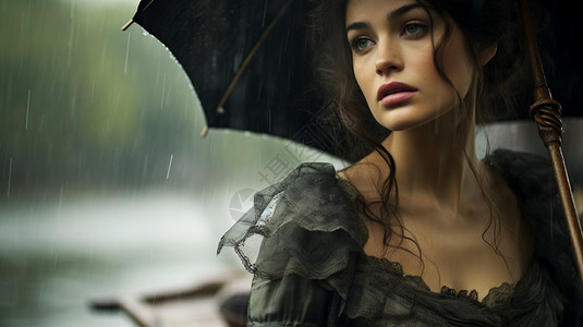雨中打伞的女孩图片