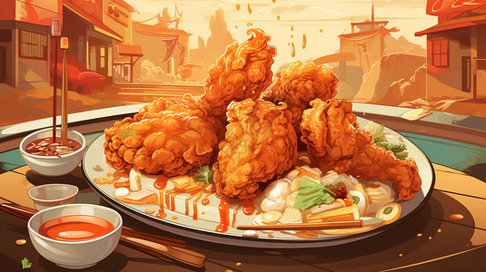临沂人民广场色彩丰富的食物插画插画
