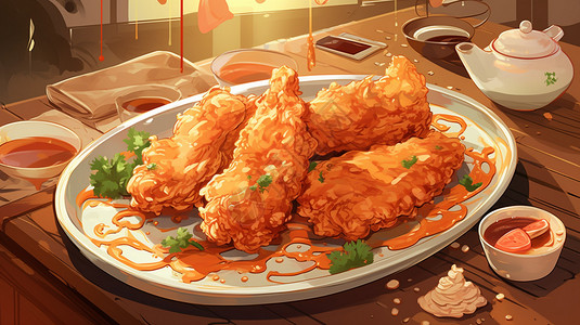 丰富食品有食欲的炸鸡插画插画