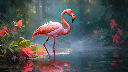 水的姿态素材美丽的火烈鸟插画