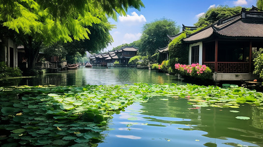 古色古香的周庄山水背景图片