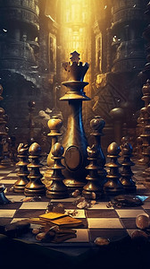 金色国际象棋国际象棋近景插画