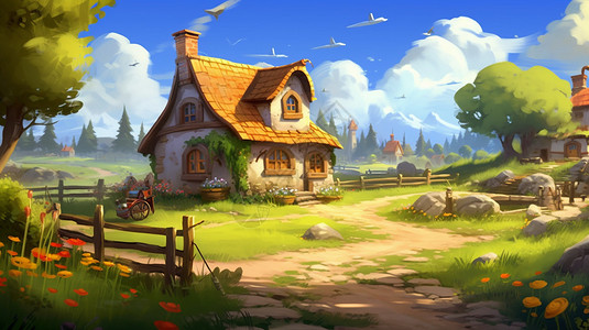 有房子的卡通农场背景图片