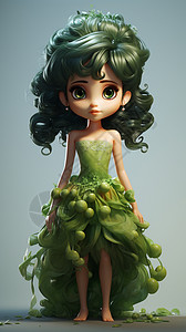 绿色长裙的动漫人偶图片