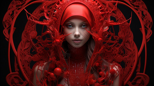 一身红衣的女孩背景图片