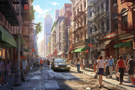 夏季热闹街道热闹的商业街背景设计图片