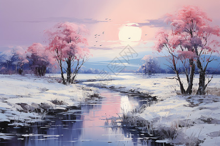 油画风格的冬日图片