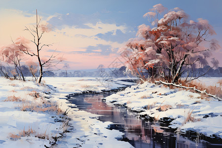 油画风格的冬季景色图片