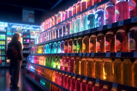 烟酒货架聚焦的超市饮料设计图片