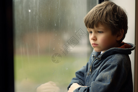 秋天窗户孤独的男孩背景