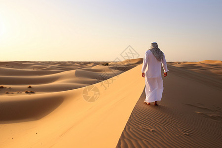 僻静沙漠旅行的阿拉伯人背景