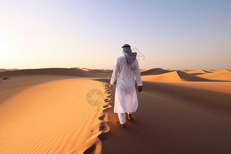 僻静沙漠上行走的人背景