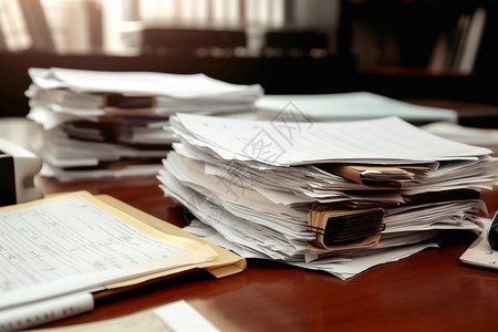 业务信息桌上堆放的文件背景