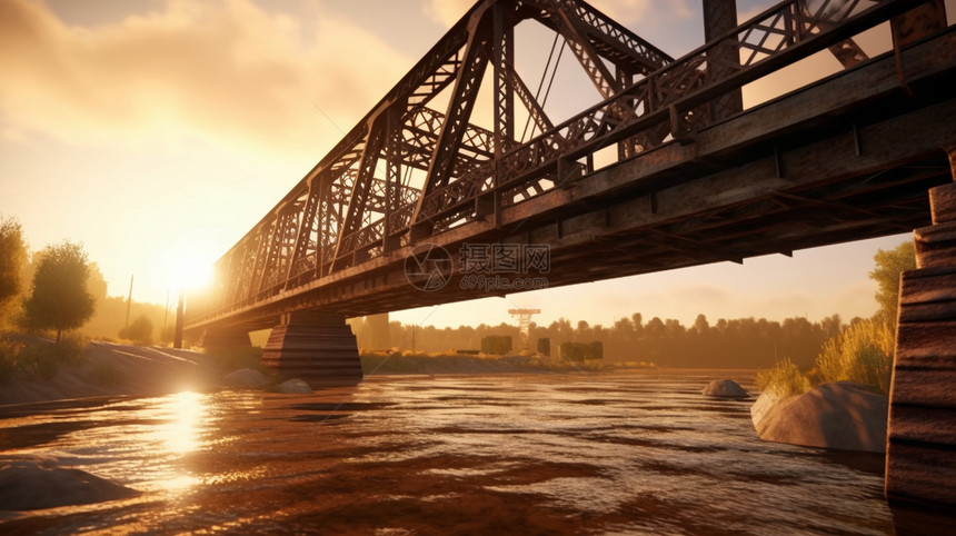 夕阳下的大桥图片