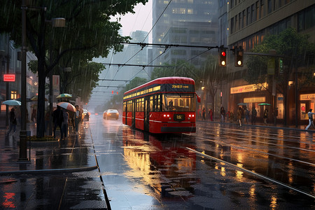 雨中的街道背景图片