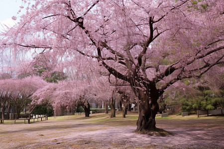 公园美丽的樱花树背景图片
