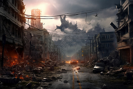 世界末日破坏的城市插图高清图片