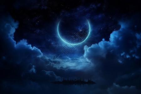 闪闪发光的月亮夜晚天空设计图片
