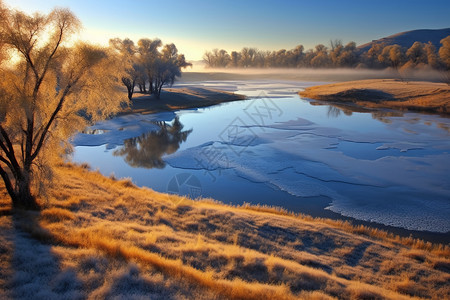 河里的冰碴太阳冰碴子高清图片