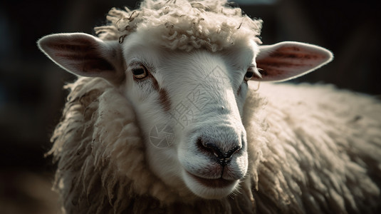 蓬松的白色绵羊的特写肖像背景图片