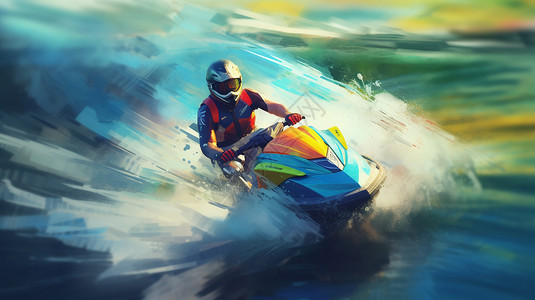喷气滑水船在水面飞驰的人插画