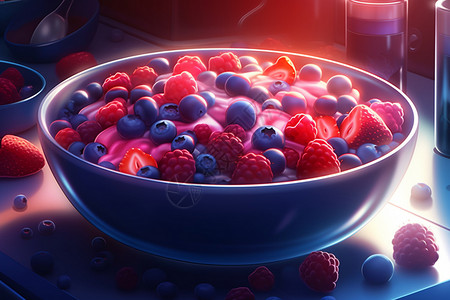好吃蓝莓好吃的水果麦片插画