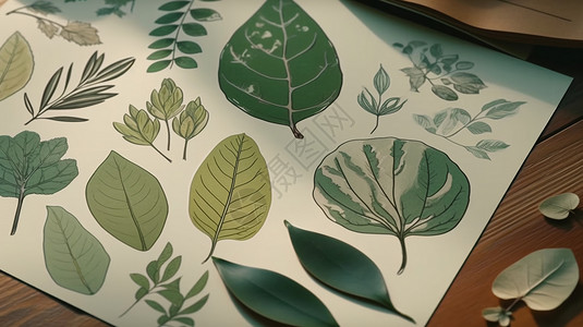 手绘叶子装饰框各种绿叶贴纸背景