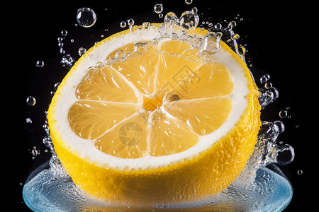 沾有水的柠檬图片