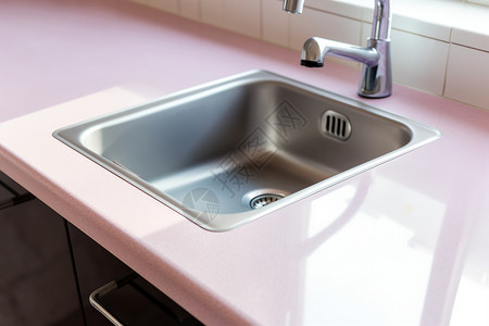 厨房粉色台面中的水池图片