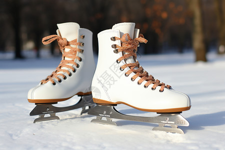 冰刀在雪地上的溜冰鞋背景