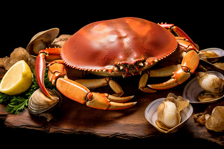 餐桌上的大闸蟹放在餐桌上的螃蟹背景