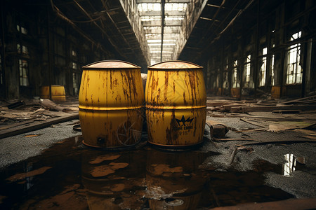 废弃工厂里的储蓄桶高清图片