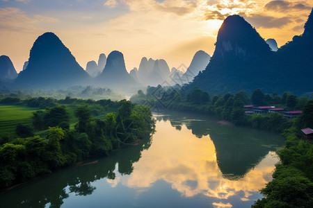 中国丽江的山水背景图片