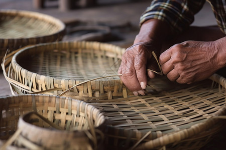竹工艺手工制作的竹篮背景