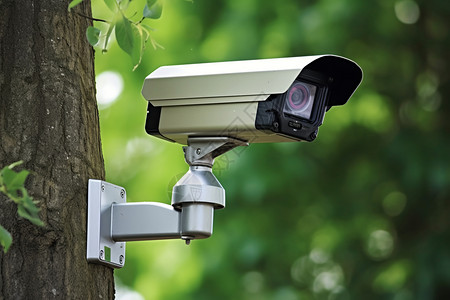 摄像头镜头树上的监控摄像器背景