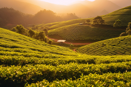 山丘中的农业茶树图片