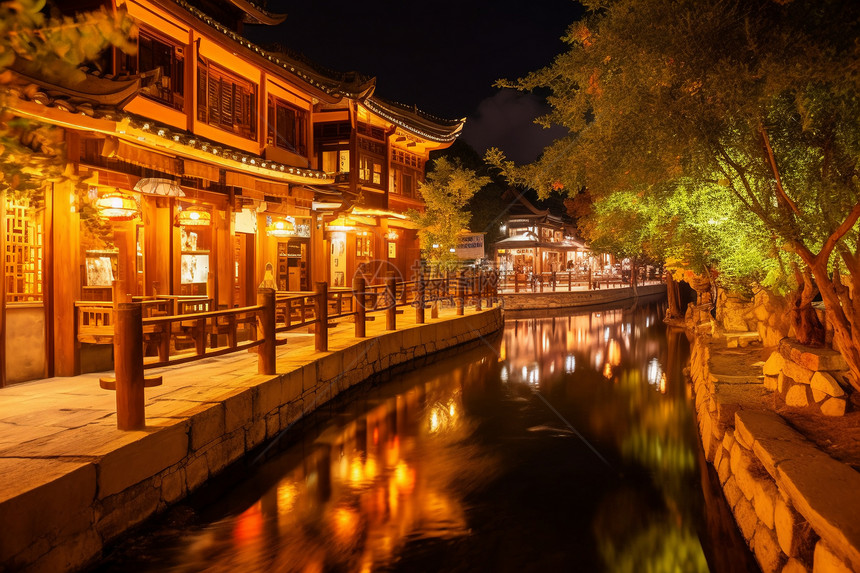 中国传统建筑的夜景图片