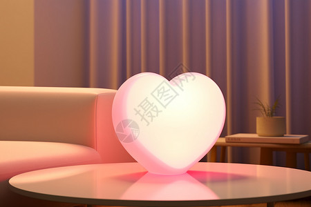 立体圆桌素材散发光芒的心形台灯背景
