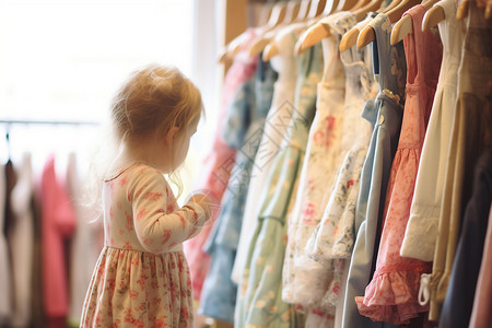 衣服素材童装挂满女孩衣服的衣架背景