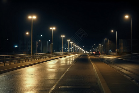 夜晚灯光照明的道路图片