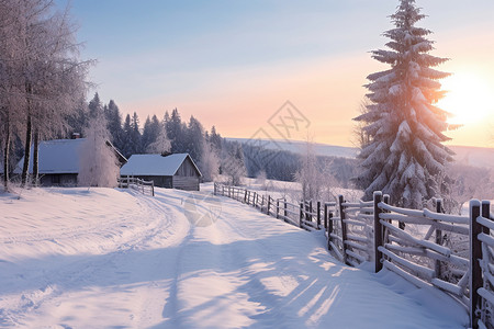 冬天白雪覆盖的森林景观图片