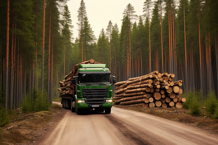 木材加工厂的运输车图片