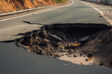 道路塌陷破损的柏油路背景