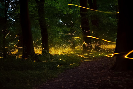 松林散步小道宁静夜晚的自然风光设计图片