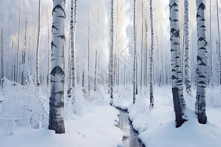下雪天的白桦林图片